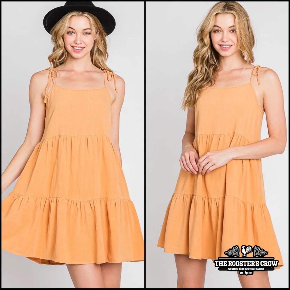 Avail S-3X 💞 Linen Baby Doll Dress, Papaya